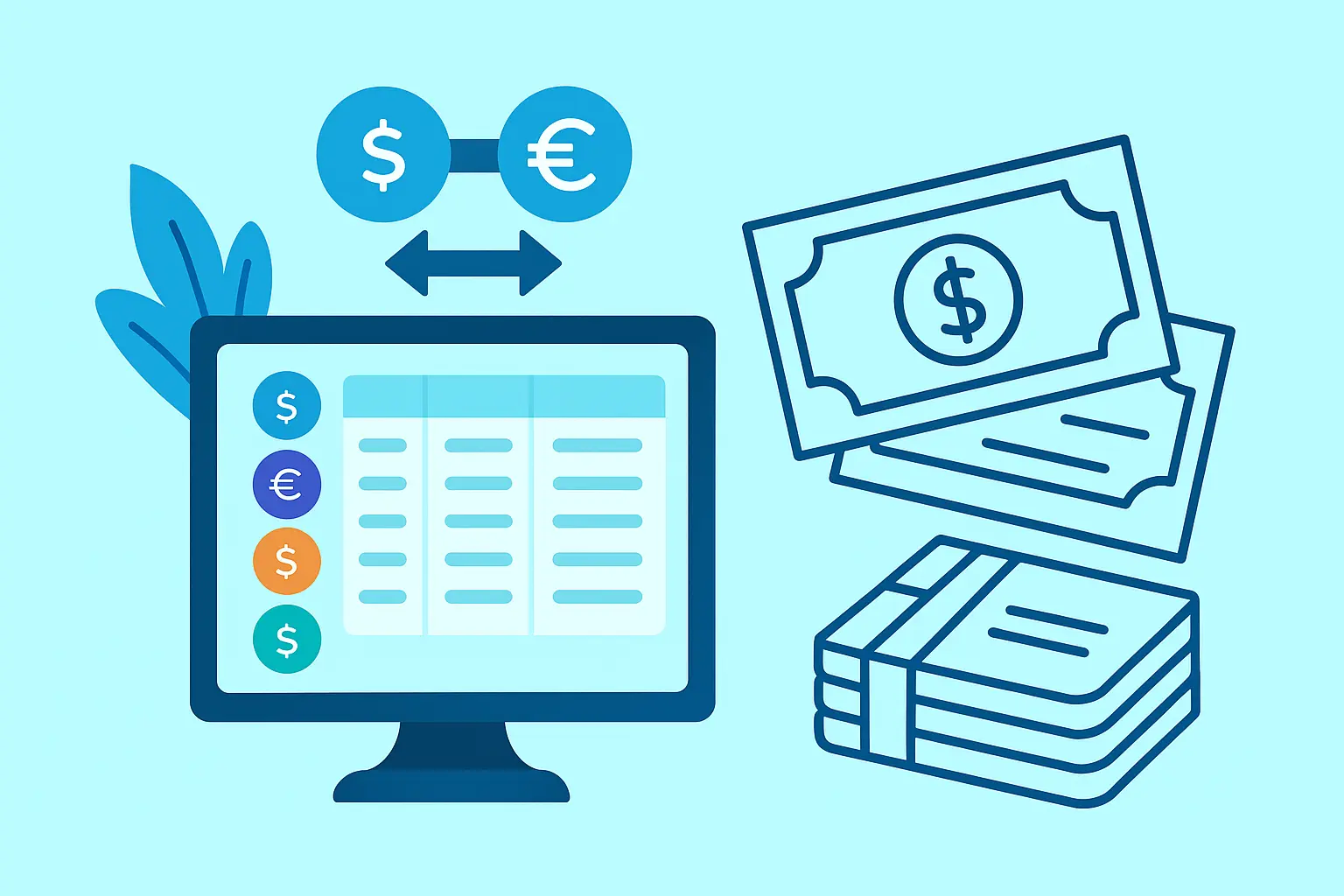 Currency exchange system dashboard illustration